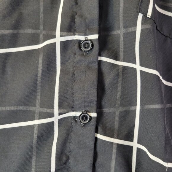 Rue21 Womens Black White Windowpane Plaid ButtonUp Shirt L Sheer Casual Workwear - Picture 5 of 11